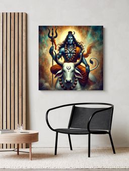 999Store - Lord Shiva With Bull Nandi Canvas-Wrapped Painting - Hindu Mythological Art