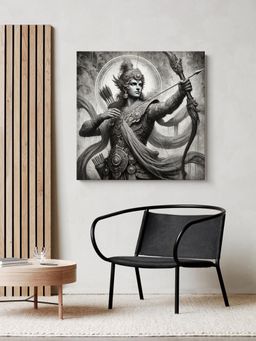 999Store - Arjuna The Archer In Battle Canvas-Wrapped Painting - Black And White Epic Art