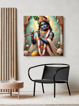 999Store - Krishna With Flute Canvas Painting - Divine Art For Home And Meditation Spaces