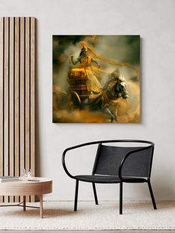 999Store - Canvas Wrapped Painting Of Krishna Riding Chariot - Divine Art For Spiritual Spaces