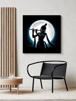 999Store - Canvas Wrapped Painting Of Krishna In Silhouette - Mystical Wall Art For Meditation Room
