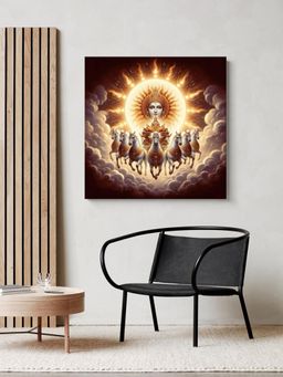 999Store - Canvas Wrapped Painting Of Sun God Surya With Horses - Vedic Art For Modern Decor