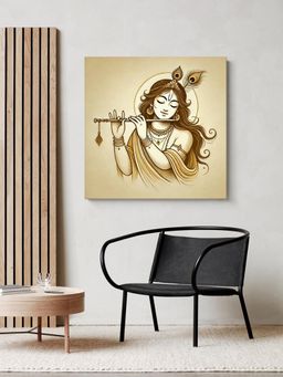 999Store - Canvas Wrapped Painting Of Krishna Playing Flute - Elegant Spiritual Art For Any Room