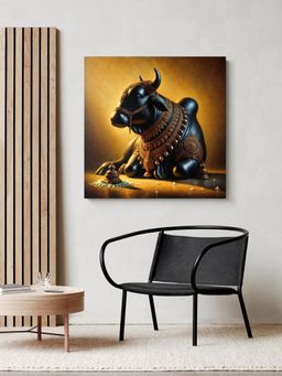 999Store - Canvas Wrapped Painting Of Sacred Nandi Bull - Traditional Spiritual Decor For Homes
