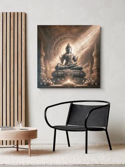 999Store - Canvas Wrapped Painting Of Buddha In Temple Glow - Tranquil Spiritual Decor For Home