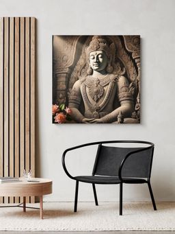 999Store - Canvas Wrapped Painting Of Buddha With Lotus Flowers - Elegant Decor For Meditation Spaces