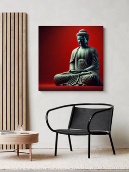 999Store - Canvas Wrapped Painting Of Buddha In Red Aura - Spiritual Art For Modern Decor