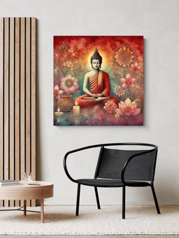 999Store - Canvas Wrapped Painting Of Buddha With Lotus And Candles - Harmonious Art For Serenity