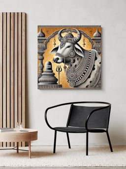 999Store - Canvas Wrapped Painting Of Divine Nandi Bull With Lingam - Sacred Art For Spiritual Spaces