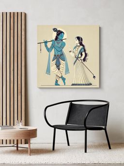 999Store - Canvas Wrapped Minimalist Painting Of Krishna And Radha - Elegant Art For Modern Homes