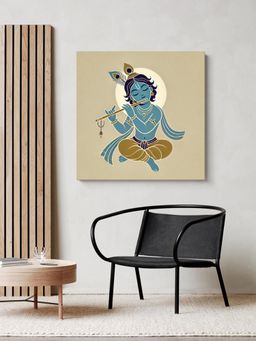 999Store - Canvas Wrapped Painting Of Baby Krishna Playing Flute - Charming Art For Spiritual Homes