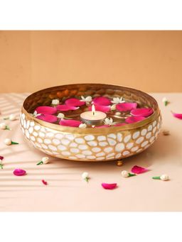 eCraftIndia - Golden Metal Urli Bowl For Home Decoration Office Tv Unit Kitchen Showpiece