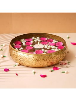 eCraftIndia - Golden Metal Decorative Urli Bowl For Home Decoration Office Tv Unit Kitchen Showpiece