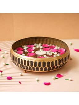 eCraftIndia - Black Golden Metal Urli Bowl For Home Decoration Office Tv Unit Kitchen Showpiece