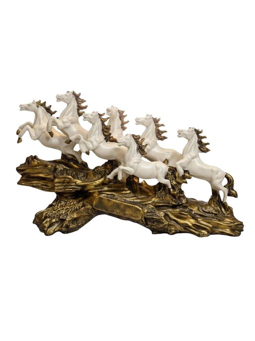 eCraftIndia White Resin 7 Running Horses Showpiece