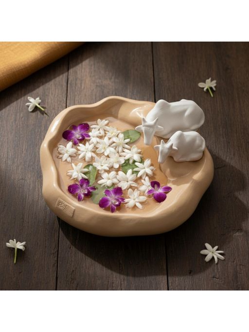 eCraftIndia Pair Of Cow Statue Urli Bowl For Home Decoration Office Tv Unit