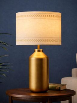 The Decor Mart - Elegant Metal Base Table Lamp With Printed Fabric Shade Living Room Lighting