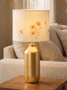 The Decor Mart - Decorative Accent Gold Metal Base Table Lamp With Floral Printed Fabric Shade
