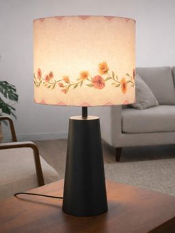 The Decor Mart - Floral Printed Fabric Shade Table Lamp With Metal Base