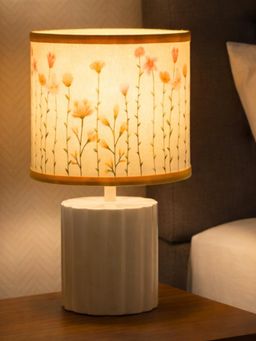 The Decor Mart - Floral Print Fabric Shade Table Lamp With Metal Base