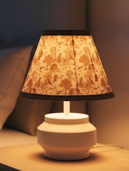 The Decor Mart - Rustic Print Fabric Shade With Curved Metal Base- Table Lamp