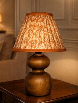 The Decor Mart - Rustic Turned Wood Table Lamp With Decorative Printed Shade