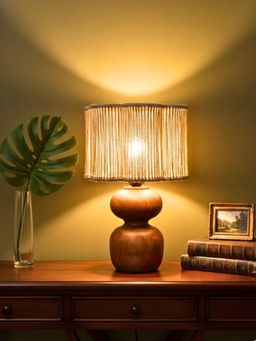 The Decor Mart - Rustic Wooden Table Lamp With Cream Jute Shade