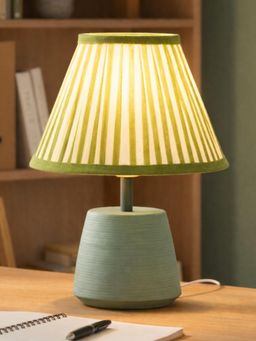 The Decor Mart - Modern Green Stripe Shade Table Lamp - Tapered Metal Base