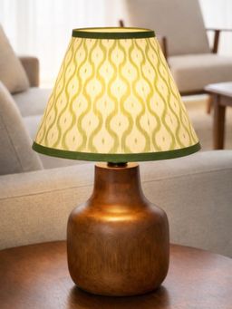 The Decor Mart - Classic Bottle-Shaped Wooden Lamp With Green Printed Shade