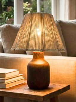 The Decor Mart - Vintage Curved Wooden Lamp With Jute Fabric Shade