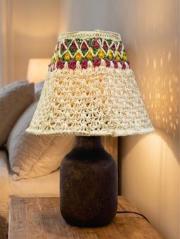 The Decor Mart - Classic Wooden Base Lamp With Handcrafted Crochet Shade