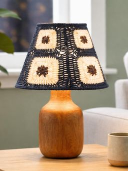 The Decor Mart - Elegant Curved Wooden Table Lamp With Crochet Shade