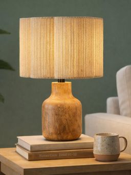 The Decor Mart - Bottle-Shaped Wooden Lamp With Cream Macrame Shade