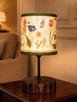 The Decor Mart - Handcrafted Wooden Table Lamp With Floral Print Shade