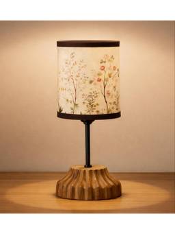 The Decor Mart - Vintage Fluted Wood Lamp With Botanical Drum Shade