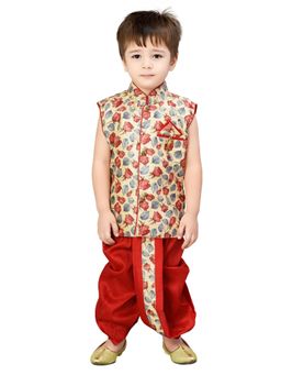 Jeetethnics - Boys Red Kurta Set With Dhoti Pants (Set of 2)