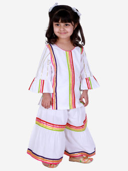 Tiny Pants - White Sharara With Multicolour Stripes (Set of 2)