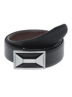 Teakwood - Men Black Textured Genuine Leather Reversible Belt