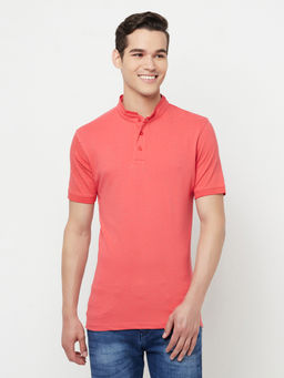 CRIMSOUNE CLUB - Men Pink Printed Mandarin Collar T-shirt