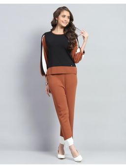 Monte Carlo - Womens Rust Solid Round Neck Full Sleeve Co-Ord (Set of 2)