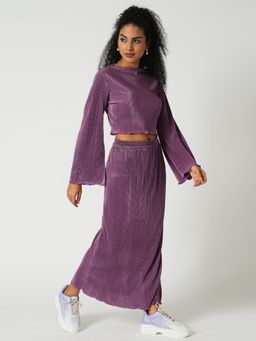 Globus - Women Lavender Round Neck Bell Sleeves Co-Ord (Set of 2)