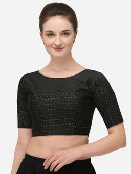 Amrutam Fab - Womens Jacquard Black Stiched Blouse With Boat Neck