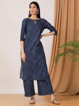 Empress Pitara - Blue Bandhej Print On Kurta With Palazzo (Set of 2)