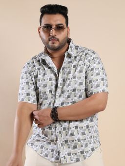 Instafab Plus - Men's Beige & Grey Abstract Geometric Shirt