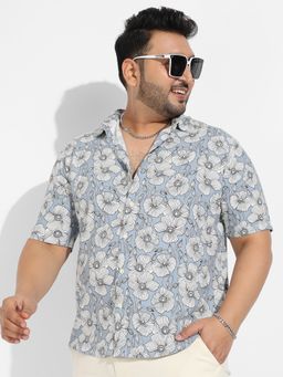 Instafab Plus - Men's Icy Blue Botanical Print Shirt