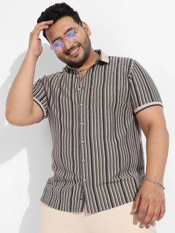 Instafab Plus - Men's Light Grey & Beige Contrast Knitted Shirt