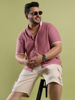 Instafab Plus - Men's Pink Honeycomb Knit Shirt