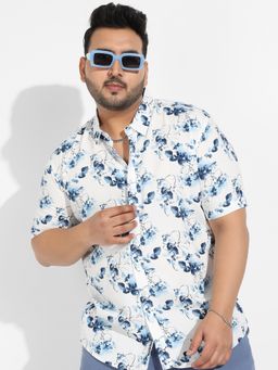 Instafab Plus - Men's Blue & White Botanical Strokes Shirt
