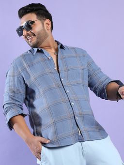 Instafab Plus - Men's Icy Blue Tartan Plaid Shirt