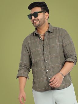 Instafab Plus - Men's Olive Green Maxi Tartan Plaid Shirt